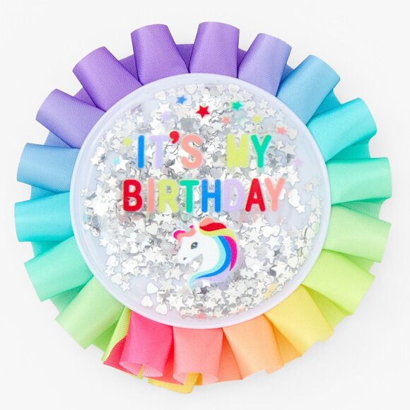 Claires Its My Birthday Pack Set Unicorn Themed Headband Buttons Sash 9 Pieces - Picture 2 of 5